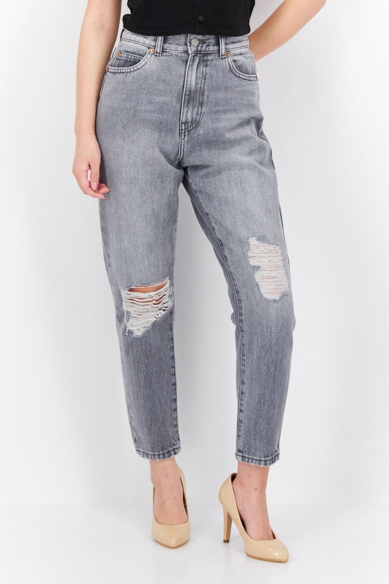 Dr Denim Women Regular Fit Wash Ripped Non Stretchable Denim Jeans, Light Grey - Image 1