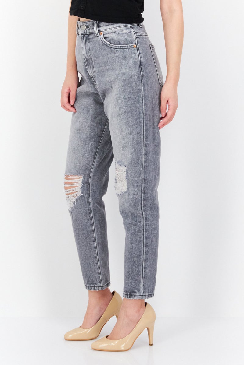 Dr Denim Women Regular Fit Wash Ripped Non Stretchable Denim Jeans, Light Grey - Image 4