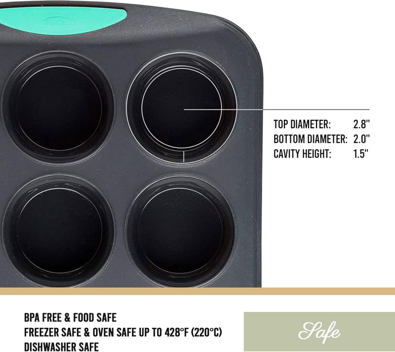 Trudeau Structure Silicone Muffin Pan  12 Cup Flexible Silicone with Hard Lining to Hold Shape NonStick BPAFree Dishwasher Safe Heat Resistant to 428F  GreyMint - Image 5