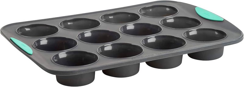 Trudeau Structure Silicone Muffin Pan  12 Cup Flexible Silicone with Hard Lining to Hold Shape NonStick BPAFree Dishwasher Safe Heat Resistant to 428F  GreyMint - Image 1