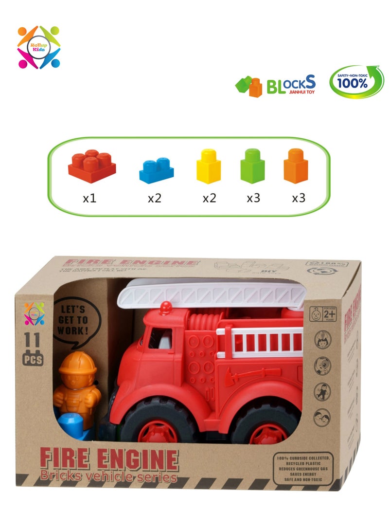 ROLL UP KIDS شاحنة إطفاء بسلم متحرك وكتل، ألعاب صديقة للبيئة للأطفال - Image 4