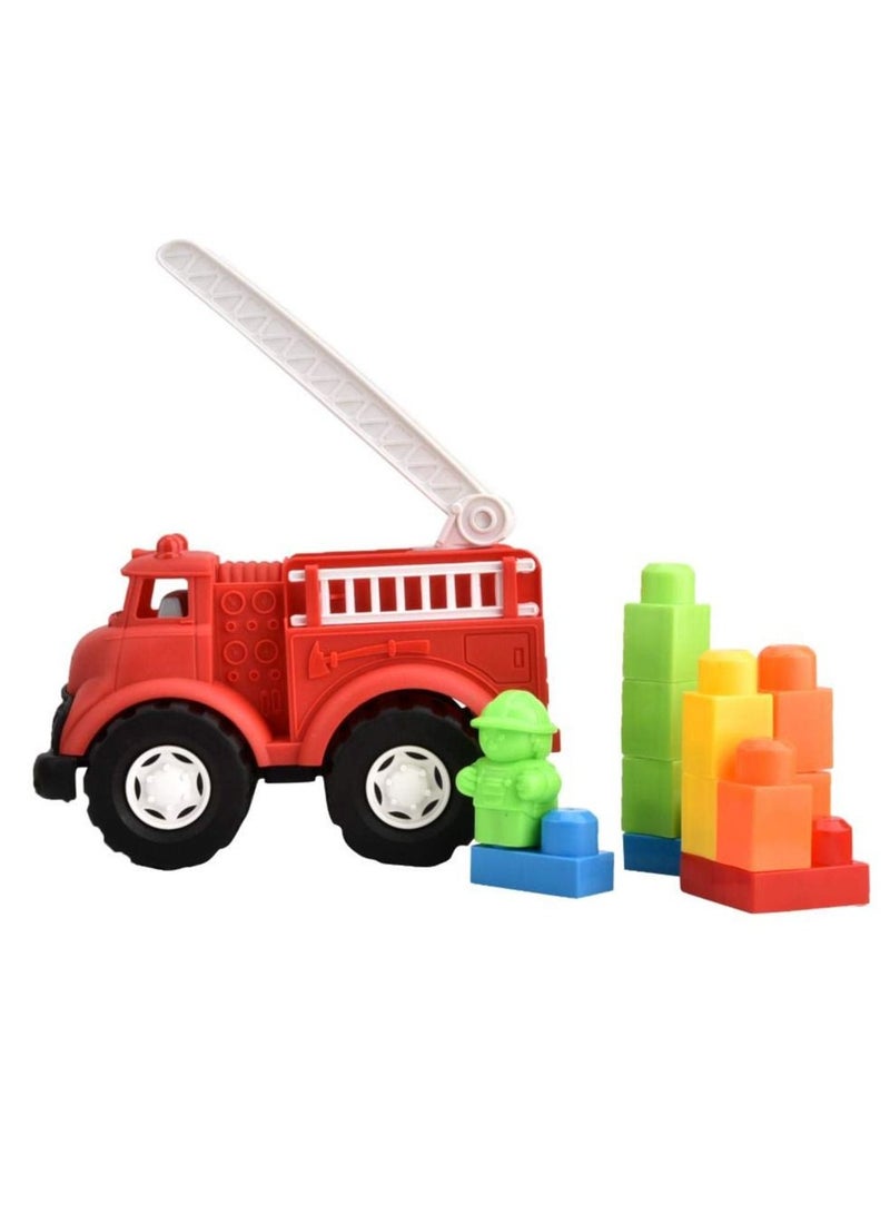 ROLL UP KIDS شاحنة إطفاء بسلم متحرك وكتل، ألعاب صديقة للبيئة للأطفال - Image 2