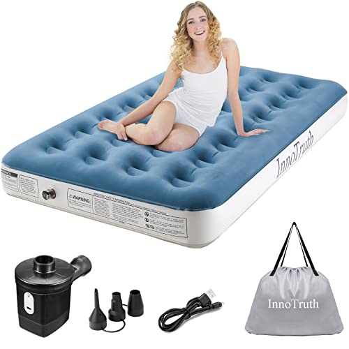 InnoTruth Twin Camping Air Mattress Bed, Single High Inflatable Airbed for Guests, Elevated Blow Up Mattresses with Handheld Rechargeable Pump, Portable and Foldable Bed for Home & Travel, Cyan - Image 1