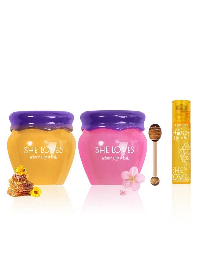 She Loves 2PCS Lip Mask Overnight, Honey&Sakura Day and Night Repair Sleeping Lip Balm, Fade Lip Lines Bee Balm, Hydrating &Prevention Dry and Crack Lip Scrubs Exfoliator - Image 1