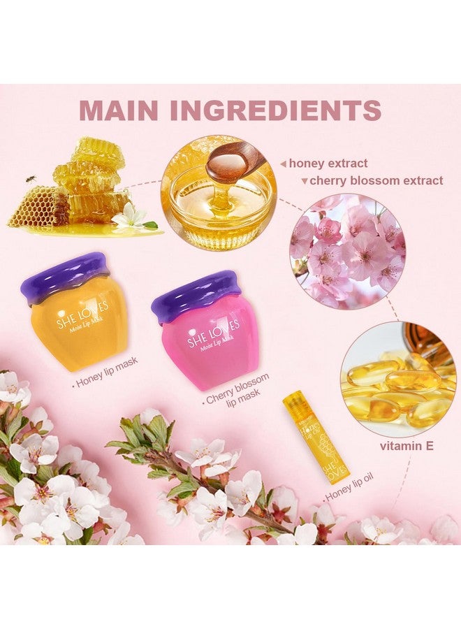 She Loves 2PCS Lip Mask Overnight, Honey&Sakura Day and Night Repair Sleeping Lip Balm, Fade Lip Lines Bee Balm, Hydrating &Prevention Dry and Crack Lip Scrubs Exfoliator - Image 2