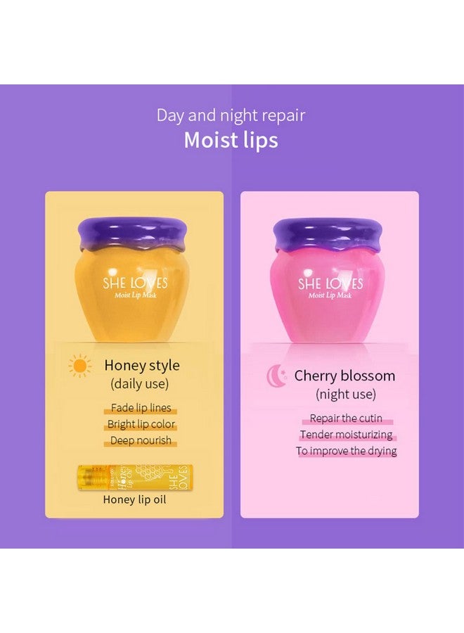 She Loves 2PCS Lip Mask Overnight, Honey&Sakura Day and Night Repair Sleeping Lip Balm, Fade Lip Lines Bee Balm, Hydrating &Prevention Dry and Crack Lip Scrubs Exfoliator - Image 5