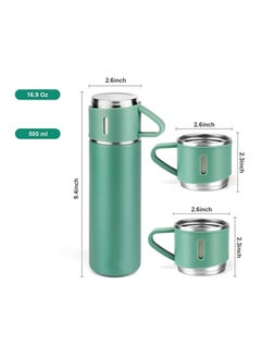 TIGER 500ml Stainless Steel Vacuum Thermos Flask with Silicone Handle – Insulated Water Set with 2 Stainless Steel Cups for Hot & Cold Drinks – Ideal for Outdoor Travel, Camping, Hiking | Gift Box Set (2 PACK) GREEN  - Image 2