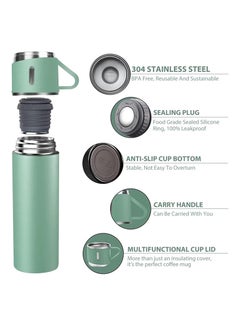 TIGER 500ml Stainless Steel Vacuum Thermos Flask with Silicone Handle – Insulated Water Set with 2 Stainless Steel Cups for Hot & Cold Drinks – Ideal for Outdoor Travel, Camping, Hiking | Gift Box Set (2 PACK) GREEN  - Image 4