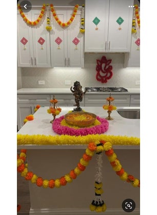 SP SELLPLUS Sellplus Backdrop Setup for Mehndi haldi Marrige Pooja ganpati Home Decoration Combo of Marigold Strings Set 24 