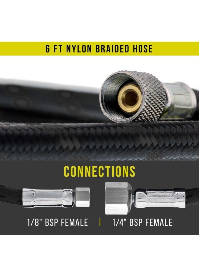 Master Airbrush Premium 6 Foot Nylon Braided Airbrush Hose with Standard 1/8" Size Fitting on One End and a 1/4" Size Fitting on The Other End (Hose Color May Vary) - Image 2