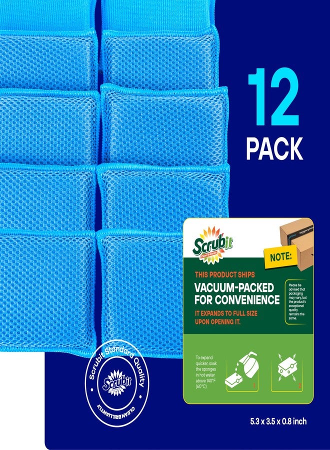 SCRUBIT Reusable Sponges for Dishes - 12 Pack Microfiber Sponges Kitchen Dish Scrubber, Machine Washable & Non-Scratch Scrubbers (Blue) - Image 4