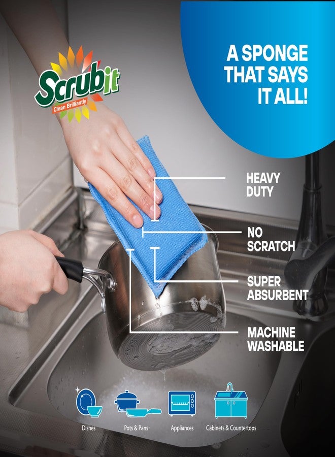 SCRUBIT Reusable Sponges for Dishes - 12 Pack Microfiber Sponges Kitchen Dish Scrubber, Machine Washable & Non-Scratch Scrubbers (Blue) - Image 5