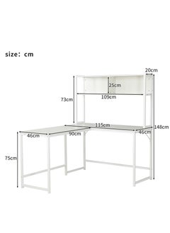 JANTENS L-Shaped Desk with Hutch, Computer Desk Home Office Gaming Table Workstation with Storage Bookshelf White 140x125x150 cm  - Image 3