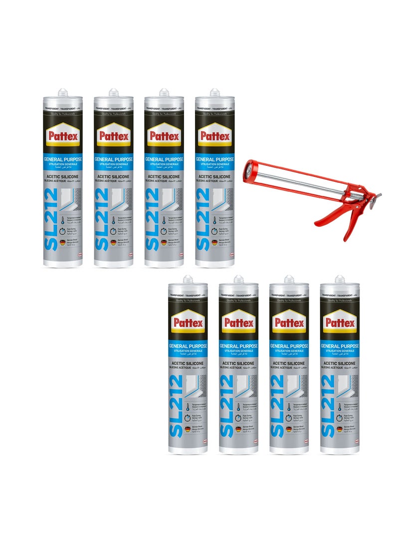 باتكس سيليكون أسيتيك متعدد الأغراض SL212، شفاف، مع مسدس سد، عبوة من 8 قطع - Image 1