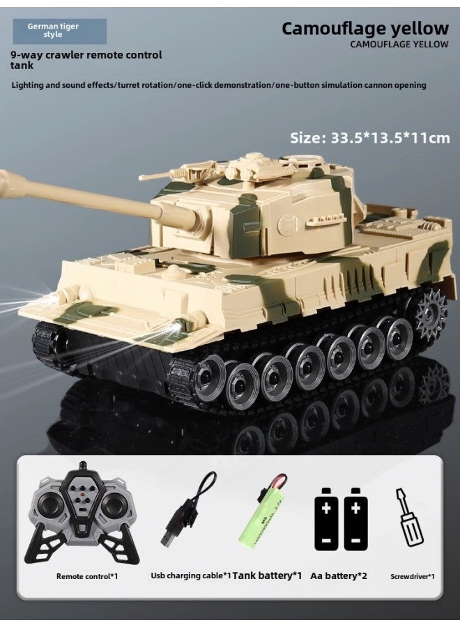 Simulation Remote Control Tank Crawler Model Toy Tank With Light Music Shooting Outdoor Children's Toys-Color:DH999-75 Nine Channel-2.4G Desert Yellow Tank - Image 1