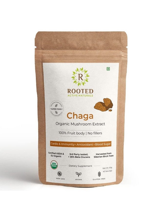 Rooted Actives Siberian Chaga Mushroom Capsules (45 Gm) | Blood Sugar, Heart & Immunity | Usda Organic | 35% Beta Glucans | Certified Organic Siberian - Image 1