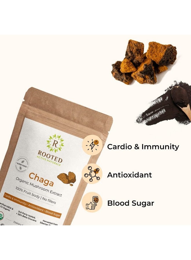 Rooted Actives Siberian Chaga Mushroom Capsules (45 Gm) | Blood Sugar, Heart & Immunity | Usda Organic | 35% Beta Glucans | Certified Organic Siberian - Image 4
