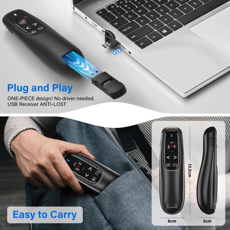 NinjaABXY 2-in-1 USB Type C Presentation Clicker, Wireless Presentation Clicker PowerPoint Presenter Remote with Volume Control, Powerpoint Clicker with Slide Advancer for Computer/Laptop/Mac - Image 5