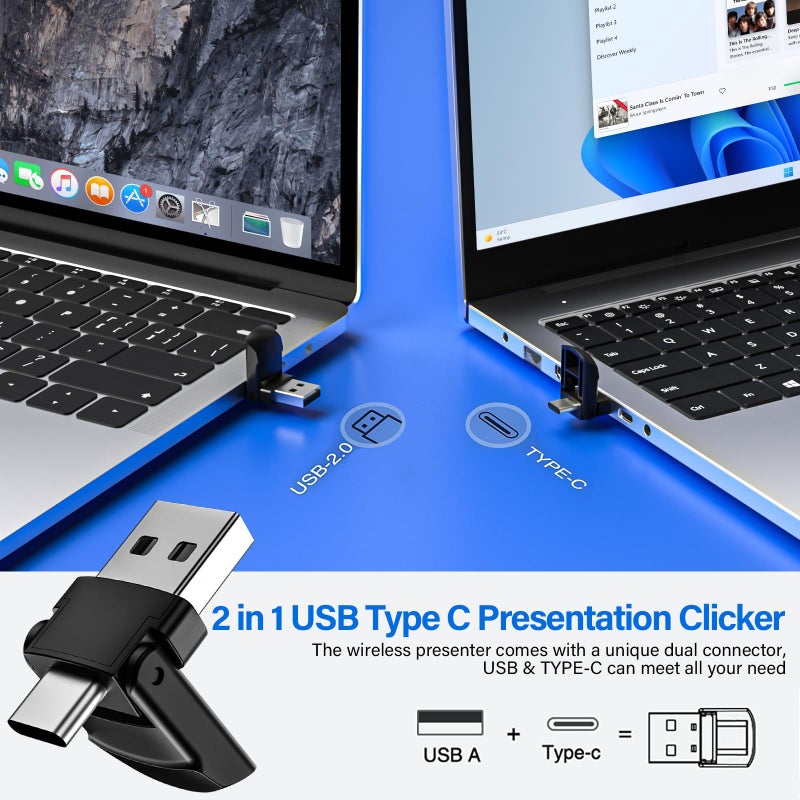 NinjaABXY 2-in-1 USB Type C Presentation Clicker, Wireless Presentation Clicker PowerPoint Presenter Remote with Volume Control, Powerpoint Clicker with Slide Advancer for Computer/Laptop/Mac - Image 3