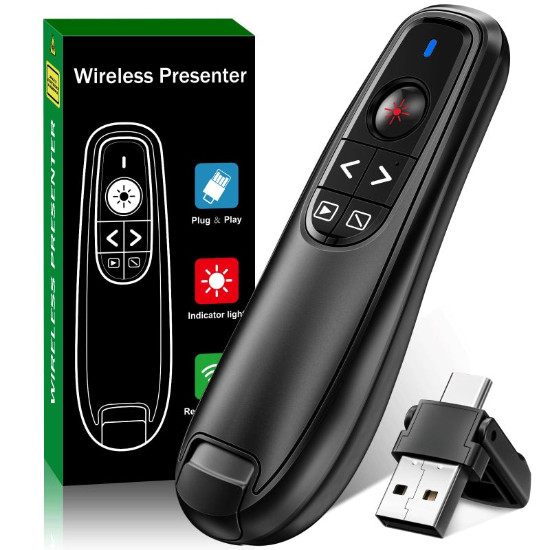 NinjaABXY 2-in-1 USB Type C Presentation Clicker, Wireless Presentation Clicker PowerPoint Presenter Remote with Volume Control, Powerpoint Clicker with Slide Advancer for Computer/Laptop/Mac - Image 1