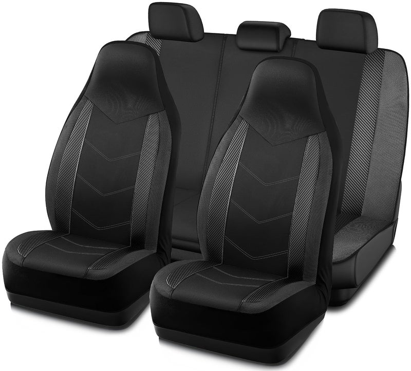 PIC AUTO Car Seat Covers HighBack Full Set Automotive Seat Covers Front and Rear Bench Sports Carbon Fiber Mesh Design Universal Fit for Most Cars SUVs Trucks Airbag Compatible Gray - Image 2