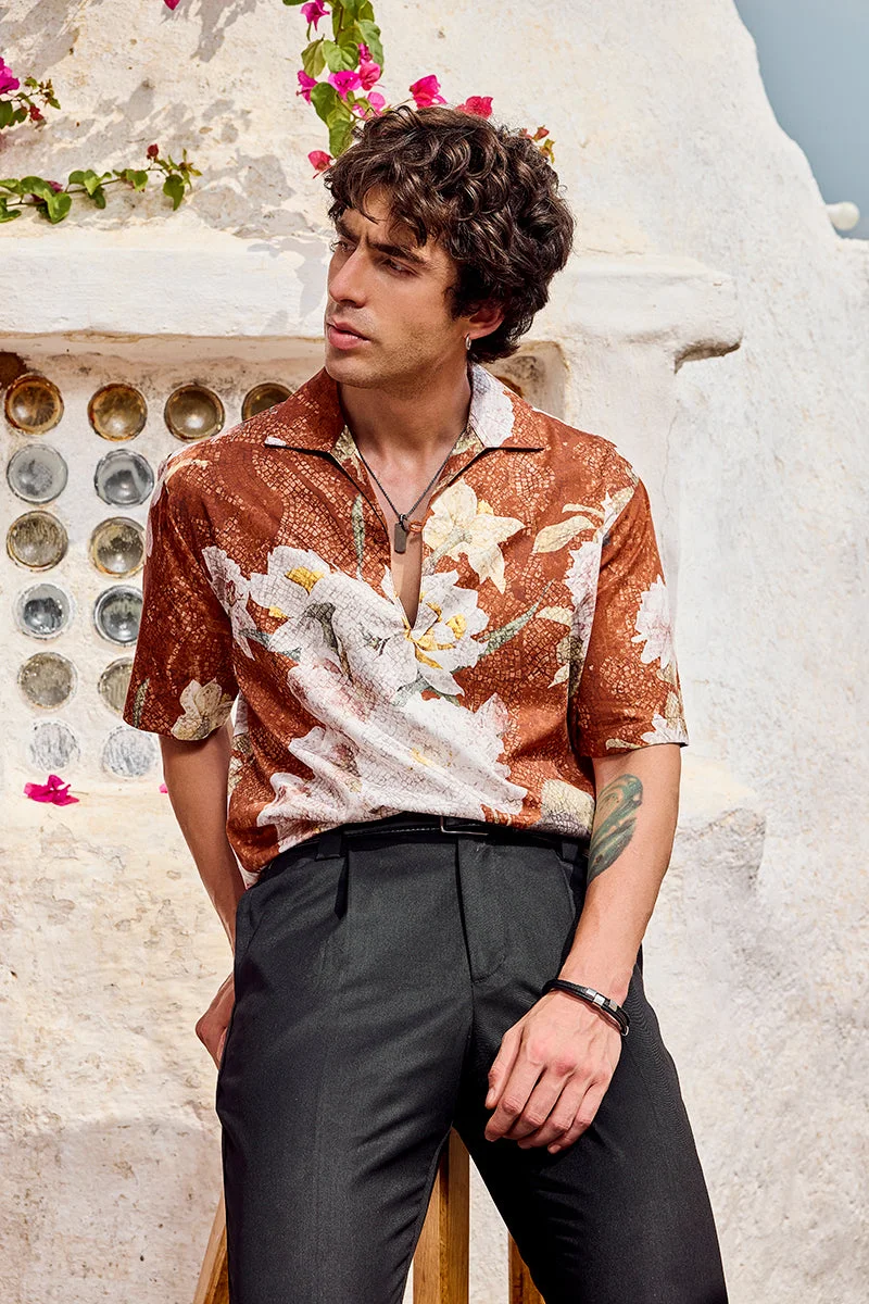 SNITCH Mediterranean Mosaic Luxe Floral Resort Shirt