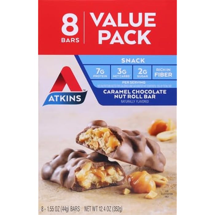 Atkins بار وجبة خفيفة من الشوكولاتة الكراميل والمكسرات من أتكينز، وجبة خفيفة غنية بالبروتين، عالية بالألياف، 2 جرام سكر، 8 قطع - Image 2