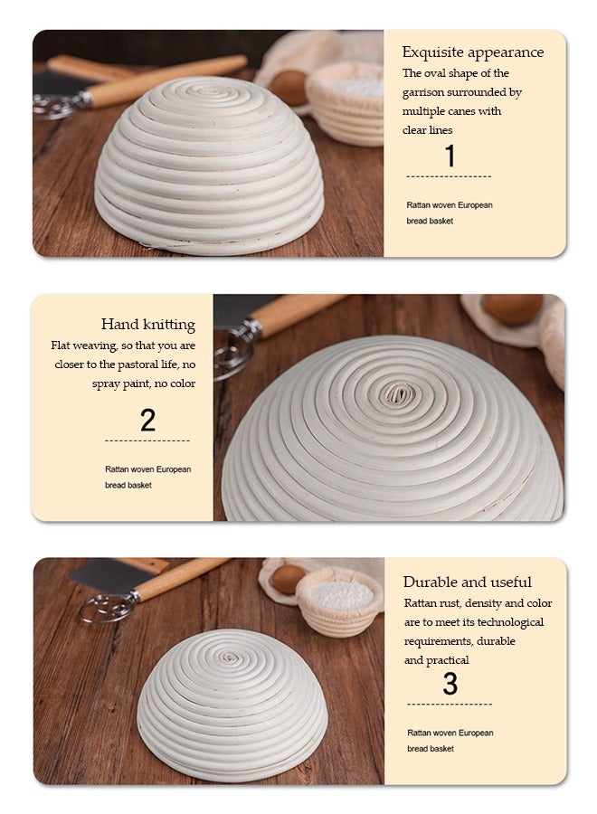 إسكدنيا سلة تخمير الخبز الدائرية من الروطان 100% روطان طبيعي لصنع الخبز مع بطانات قماشية للخبازين المحترفين والهواة - Image 3