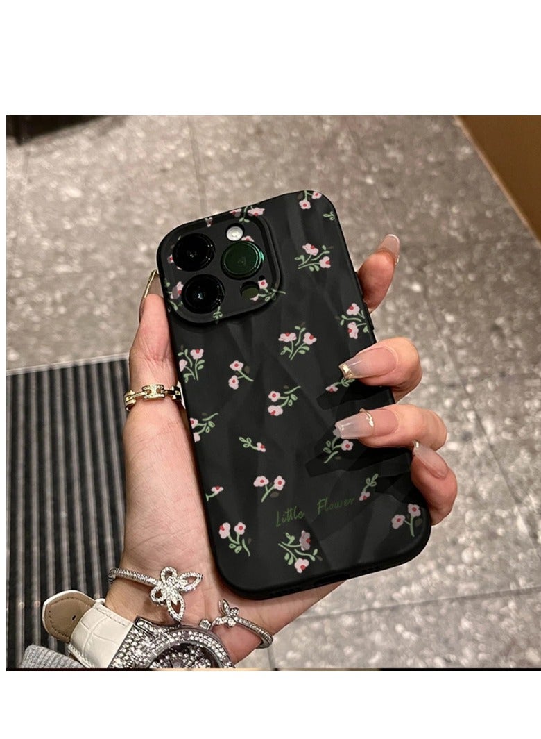 NIBEMINENT Floral Print Protective TPU Case Cover For IPhone 16 Pro, Black