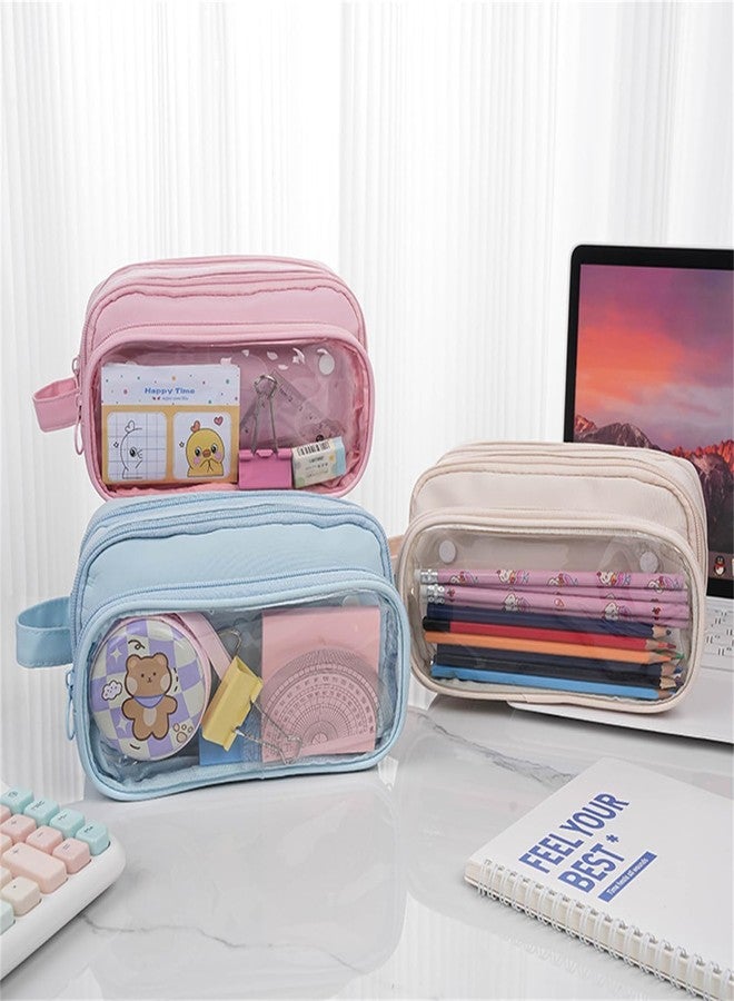 BAG IN ENTERPRISE Transparent Multi-Compartment Pencil Case – Dual Zipper, Large Capacity Organizer with Clear Front Window, Travel-Friendly Stationery Storage Pouch (Purple 03) - Image 4