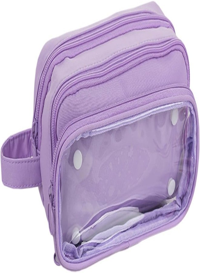 BAG IN ENTERPRISE Transparent Multi-Compartment Pencil Case – Dual Zipper, Large Capacity Organizer with Clear Front Window, Travel-Friendly Stationery Storage Pouch (Purple 03) - Image 1