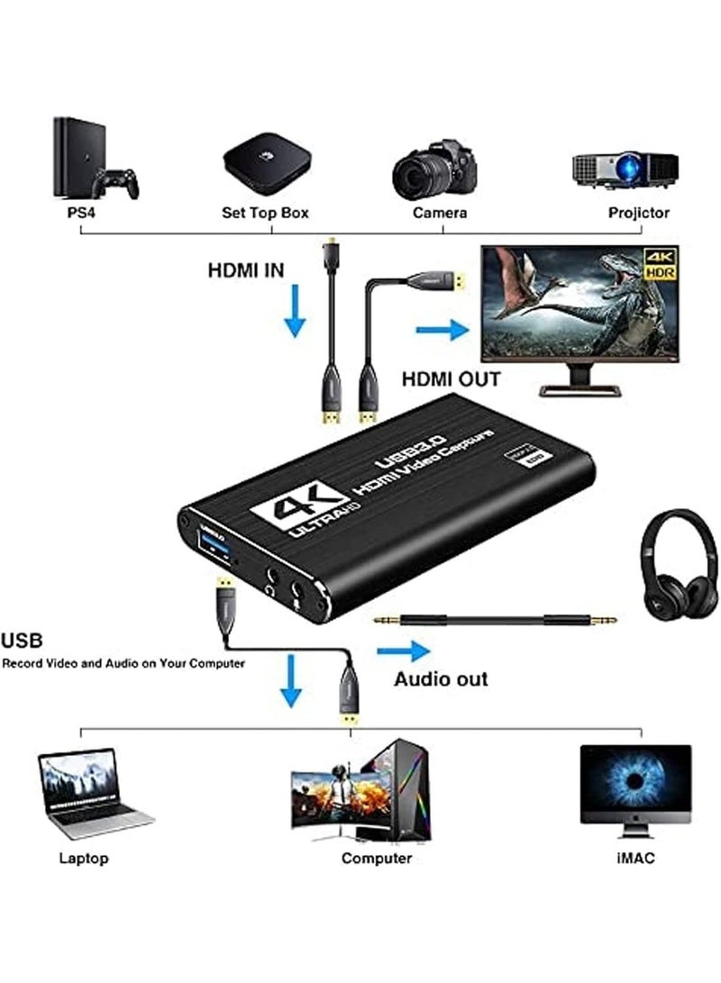 أم جي زي بطاقة التقاط HDMI بدقة 4K، بطاقة التقاط فيديو بدقة 4K، جهاز التقاط الصوت والفيديو عبر HDMI (USB 3.0، 1080P، 60 إطاراً في الثانية)، محول فيديو محمول ومحول التقاط الألعاب مخصص للبث المباشر للألعاب. - Image 3