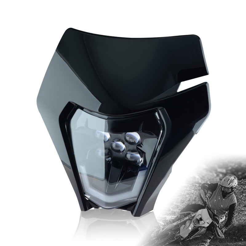 MCHMFG Dirt Bike Headlight Dirtbike LED Headlights Kit Motorcycle Head Lamp Light Kit Universal for Most Dirt Pit Enduro Bike Motorcycle Headlamp Frontlight for ATV Black