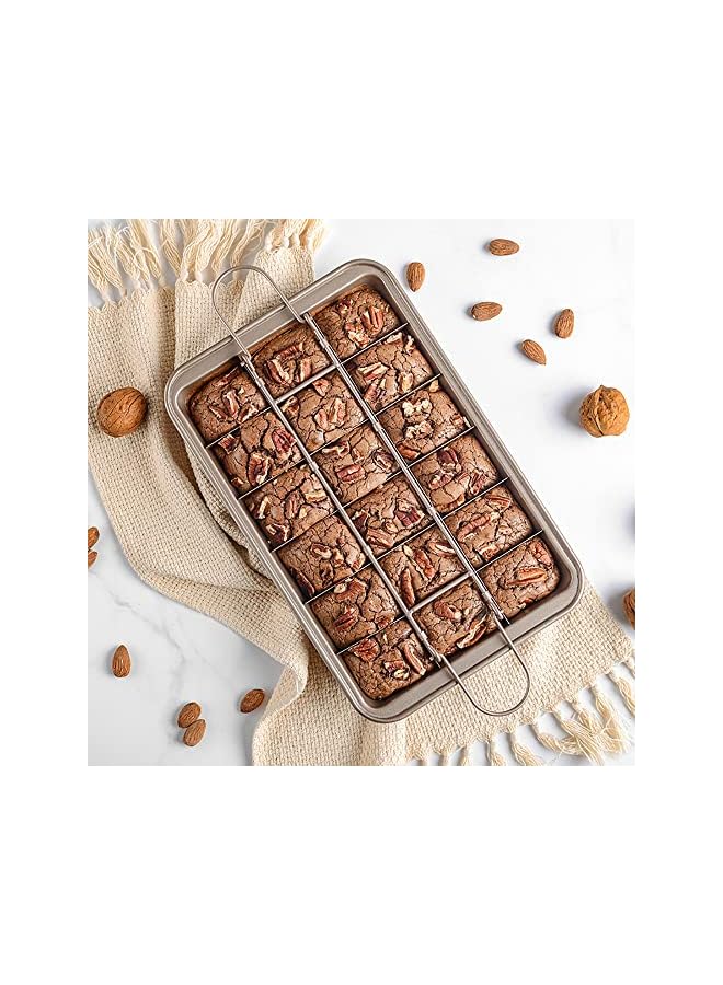 PROMASS Cake Pan, Non Stick Brownie Pan with 18 Pre-slice Baking Tray Dividers Slice Solutions Cake Bakeware Carbon Steel Bakeware for Oven Baking - Image 2