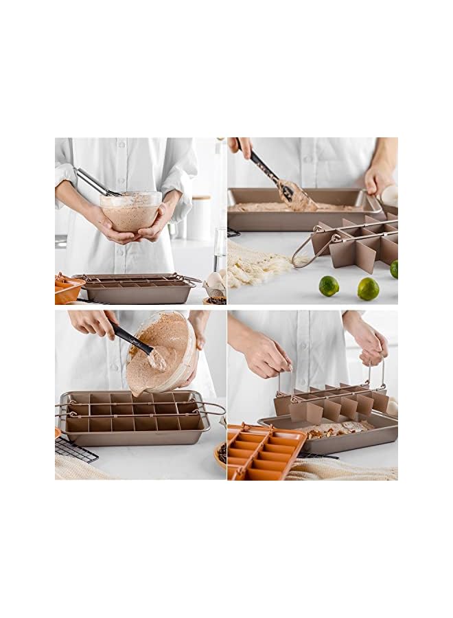 PROMASS Cake Pan, Non Stick Brownie Pan with 18 Pre-slice Baking Tray Dividers Slice Solutions Cake Bakeware Carbon Steel Bakeware for Oven Baking - Image 4