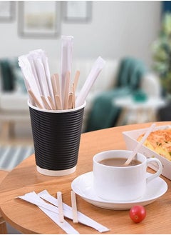 Generic Wooden Coffee Stirrers Individually Wrapped 5.5 Inch Round Disposable Stirrers for Coffee, Cocktails and Hot Drinks Brown 200 Pieces  - Image 1