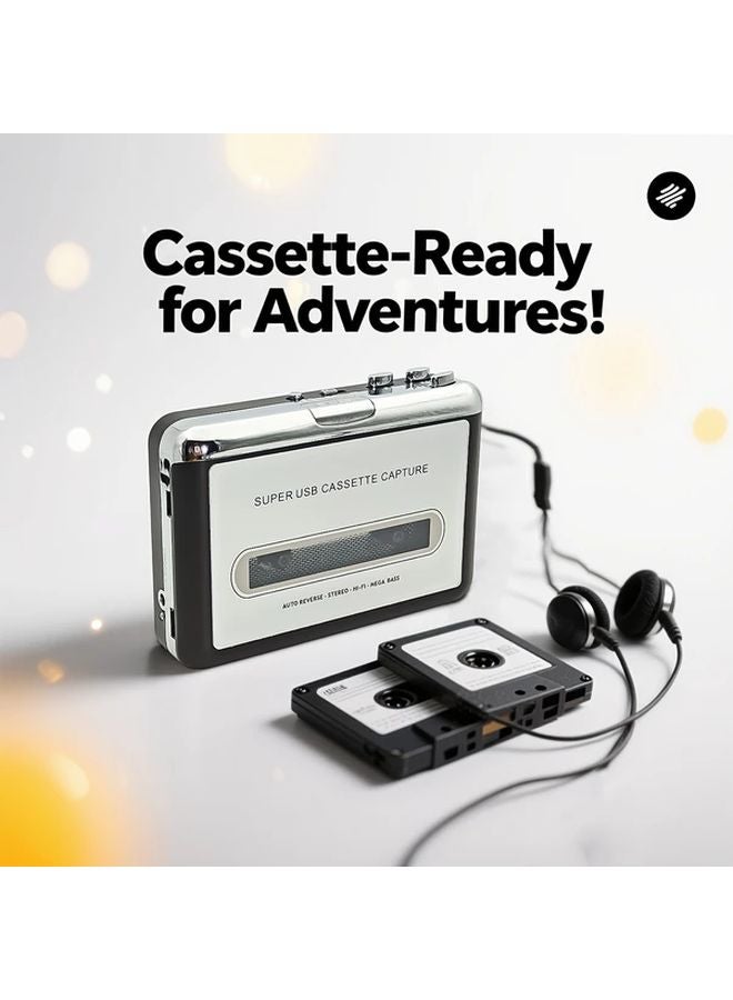 Silver Black Retro Cassette Player MP3 Converter USB Battery Portable High Quality Sound - Image 3