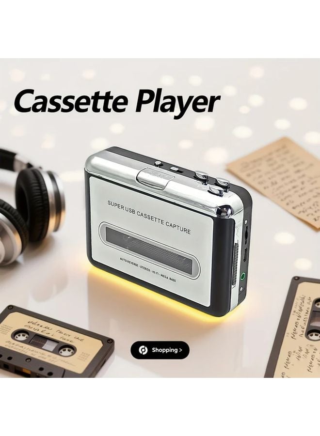 Silver Black Retro Cassette Player MP3 Converter USB Battery Portable High Quality Sound - Image 5