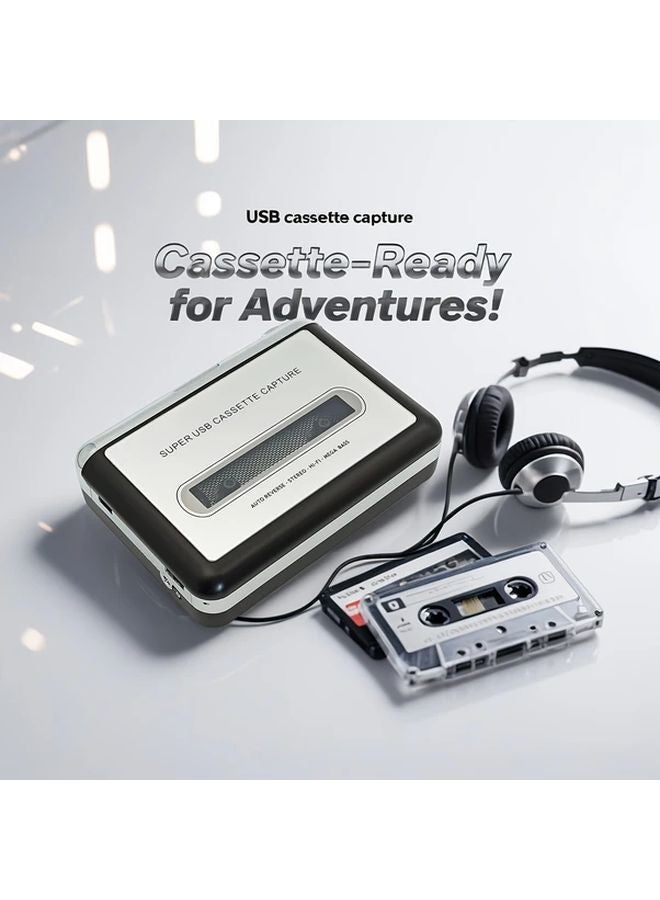 Silver Black Retro Cassette Player MP3 Converter USB Battery Portable High Quality Sound - Image 2