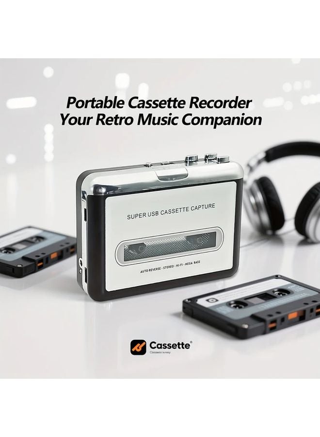 Silver Black Retro Cassette Player MP3 Converter USB Battery Portable High Quality Sound - Image 4