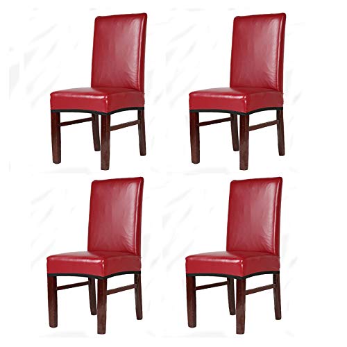 FLYPARTY Stretch Solid Pu Leather Waterproof Dining Chair Cover Slipcover Removable Washable Short Dining Chair Cover Protector Seat Solid Slipcovers for Hotel,Dining Room,Wedding (Wine Red, 4) - Image 1