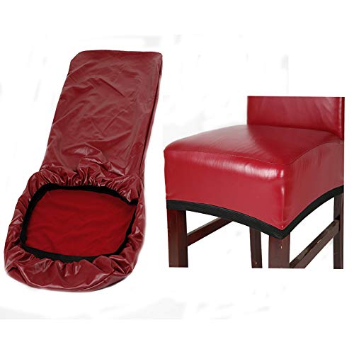 FLYPARTY Stretch Solid Pu Leather Waterproof Dining Chair Cover Slipcover Removable Washable Short Dining Chair Cover Protector Seat Solid Slipcovers for Hotel,Dining Room,Wedding (Wine Red, 4) - Image 5