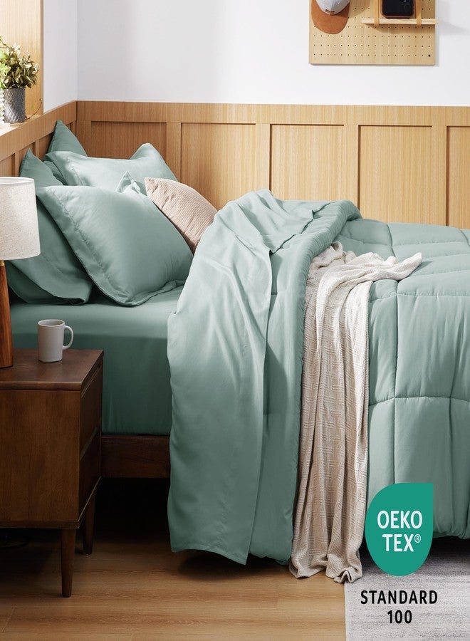 Bedsure Sage Green Comforter Set Queen - 7 Pieces Solid Bed in a Bag, Queen Bed Set with Comforter, Sheets, Pillowcases & Shams - Image 3
