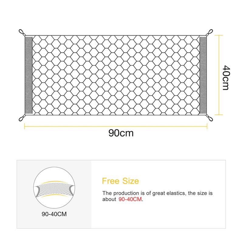 90x40cm Nylon Car Trunk Storage Net Organizer Mesh Bag For Rear Truck SUV Black - Image 5