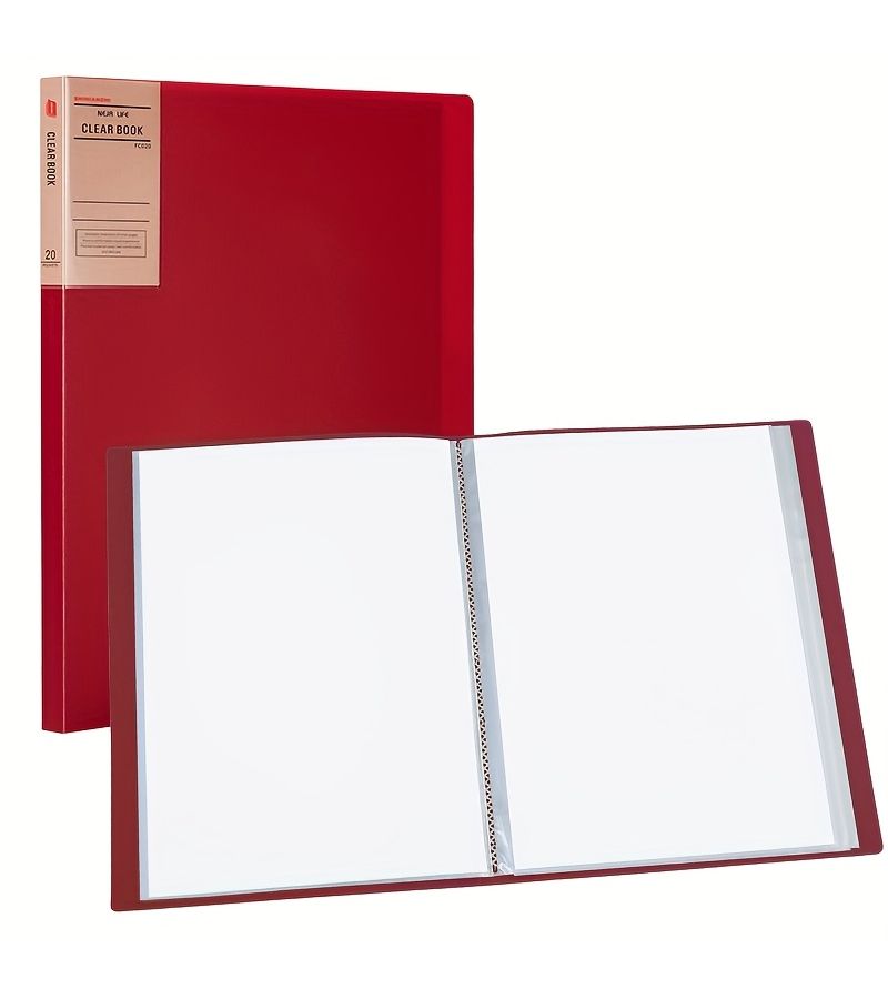 Vintage Red A4 Binder 20 Clear Transparent Inserts Multilayer Music Resource Book - Image 1
