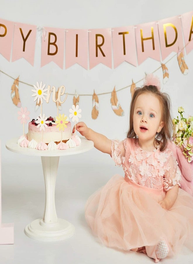 BkeeCten 5PCS Daisy Wood ONE Cake Toppers Painted Colorful Boho Groovy Daisy Flower Dessert Cupcake Topper Decors for Kids Girl One Year Old First Birthday Baby Shower Hippie Party Favors Supplies - Image 5
