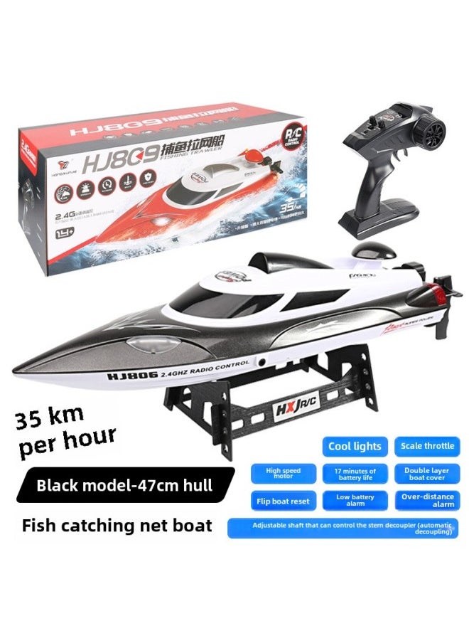 HJ806 Remote Control Boat Speedboat Water Toy Sailing Model High Speed Yacht Submarine Ship Electric Boat-Color:Black Dragnet Boat ]  - Image 1