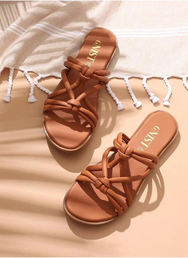 GNIST Solid Knot Strap Flat Sandals by Styli