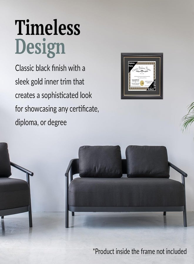 Creative Picture Frames [11x14bk.gd] Black Frame with Gold Rim, Black Matting Holds 8.5 by 11-inch Diploma with Easel and installed Hangers - Image 2