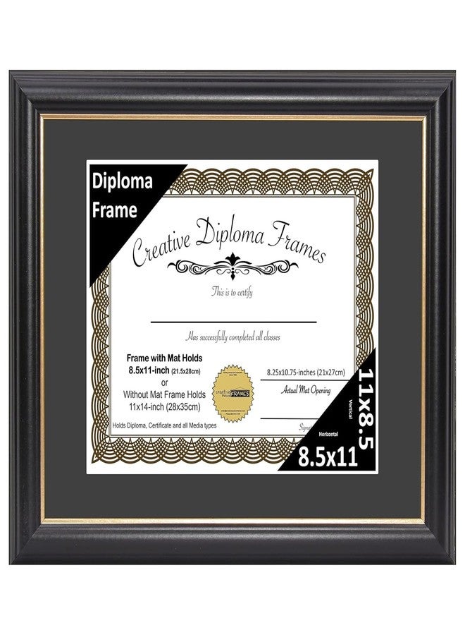 Creative Picture Frames [11x14bk.gd] Black Frame with Gold Rim, Black Matting Holds 8.5 by 11-inch Diploma with Easel and installed Hangers - Image 1